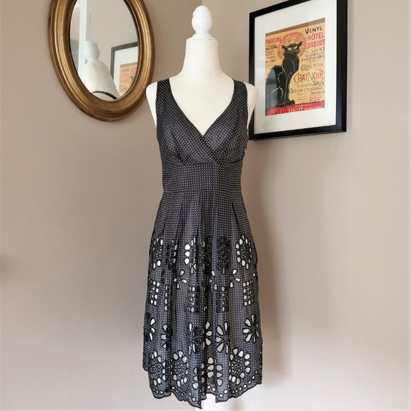 Anthropologie Dresses & Skirts - Eva Franco Black and White Eyelet Tie Back Dress Size 2